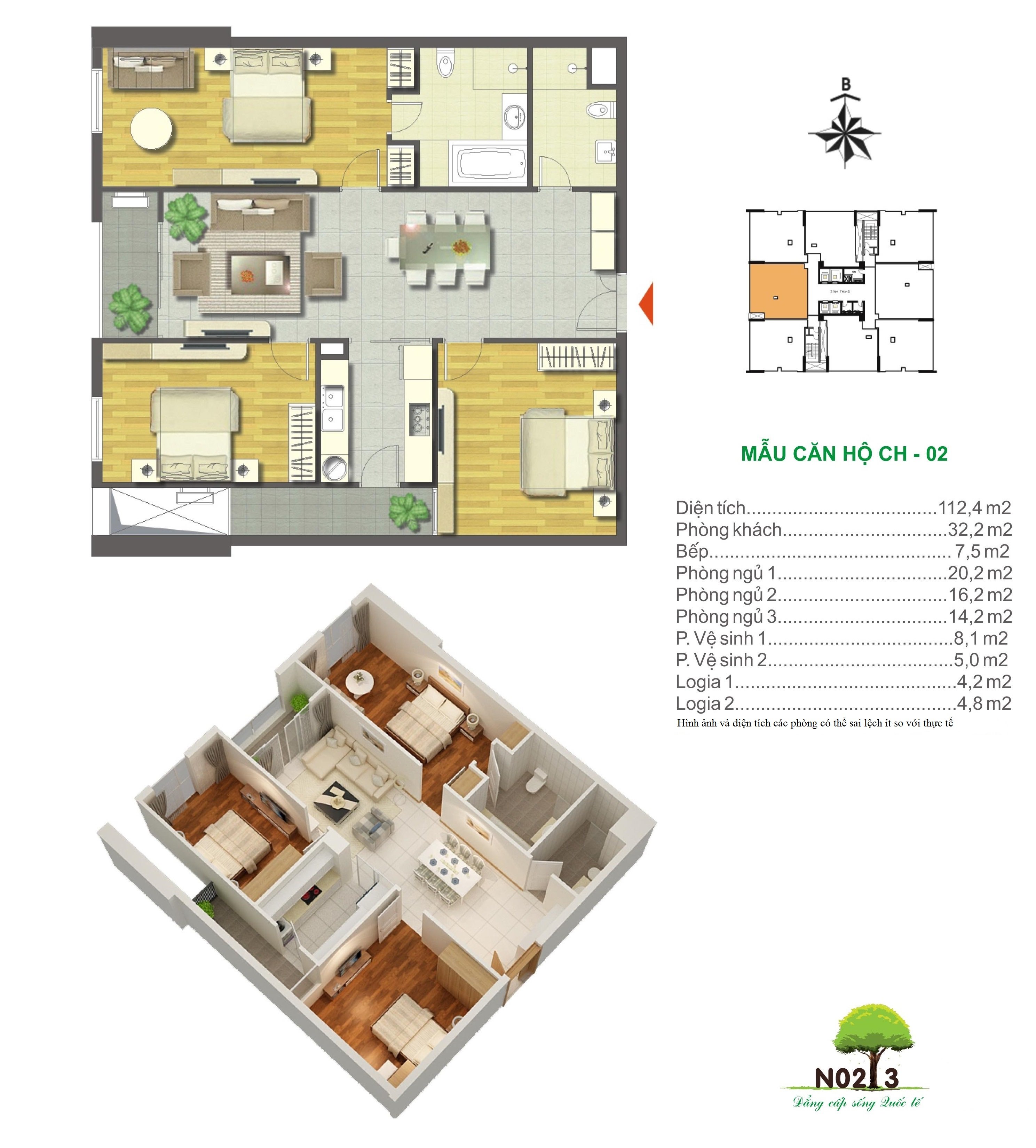 Bán căn hộ số 02 tầng trung toà N02-T3 khu Ngoại Giao Đoàn 2