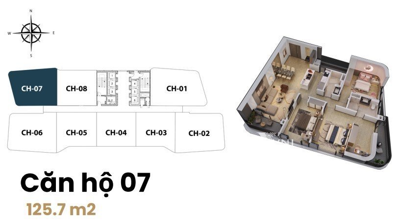 Bán căn góc 07 tòa N01T6, thiết kế 3 phòng ngủ, diện tích 125.7m2, đồ cơ bản
