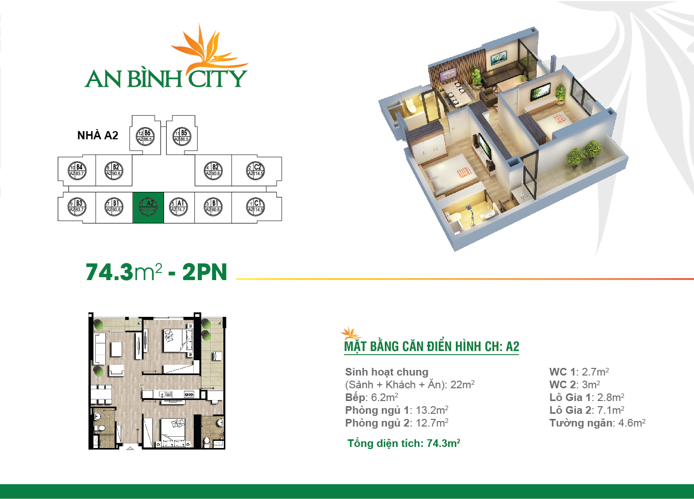 Thiết kế căn hộ 2 phòng ngủ (A2) An Bình City