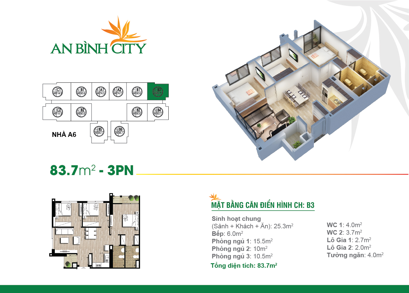 ​​​​​​​Thiết kế căn hộ 3 phòng ngủ (B3) An Bình City