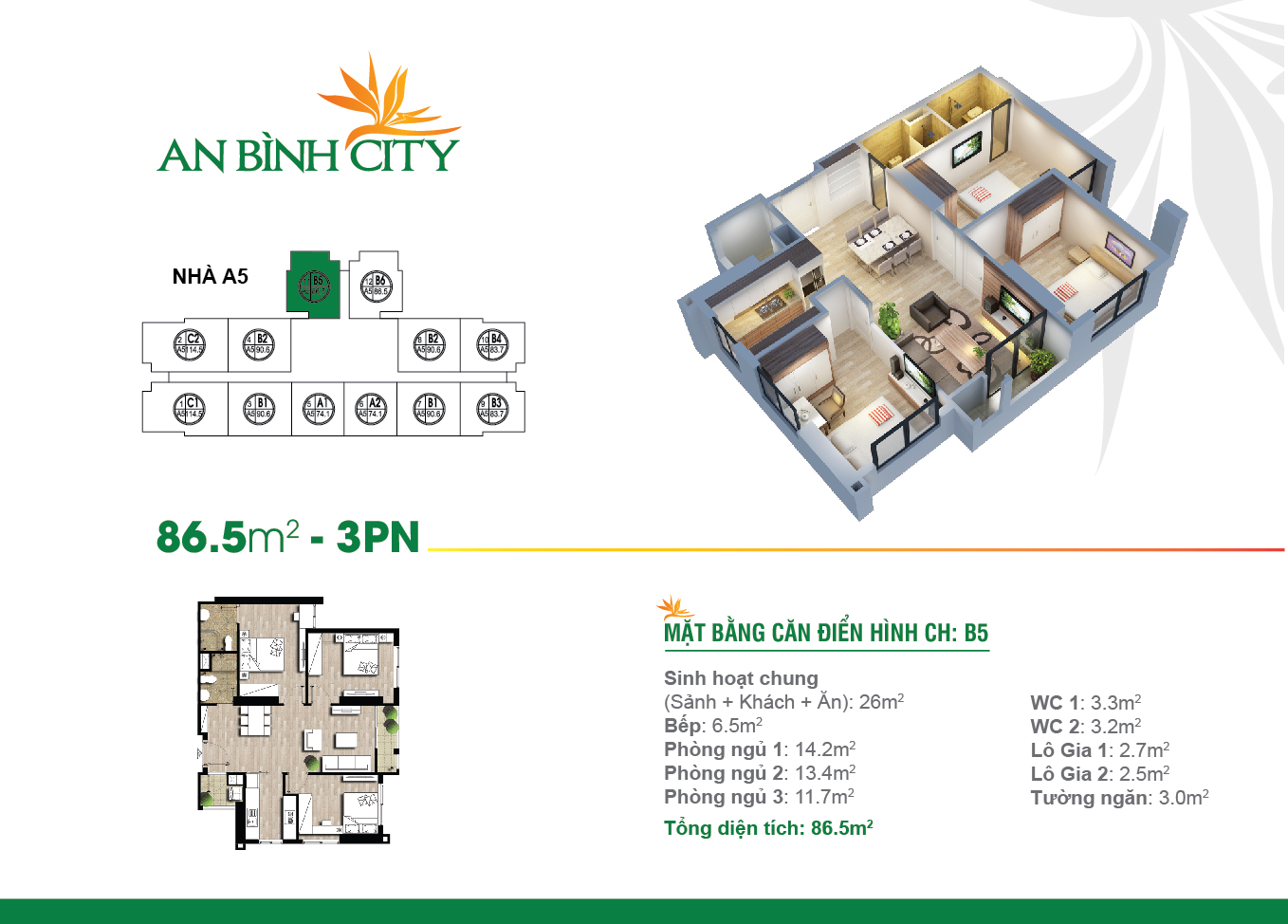 ​​​​​​​Thiết kế căn hộ 3 phòng ngủ (B5) An Bình City