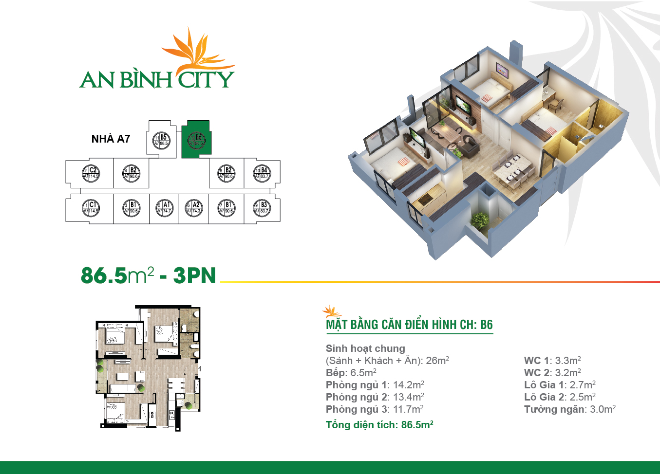​​​​​​​Thiết kế căn hộ 3 phòng ngủ (B6) An Bình City
