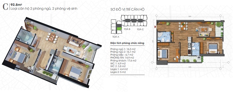 Mặt bằng thiết kế căn hộ 92,8m2