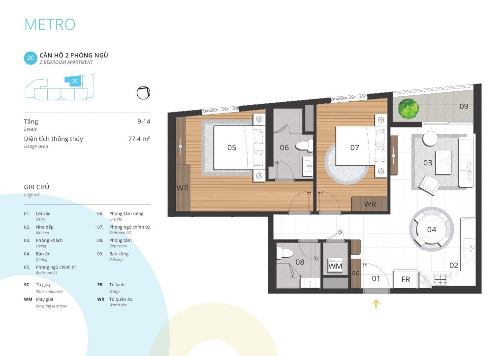 CĂN HỘ 77,5 M2 - CĂN SỐ 01 CHUNG CƯ METRO KOSMO