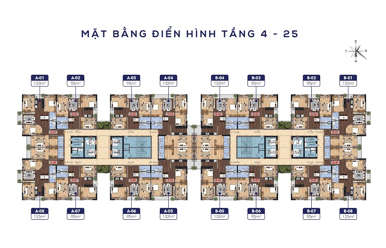 mặt bằng tầng 4-25 N01T1 Ngoại Giao Đoàn