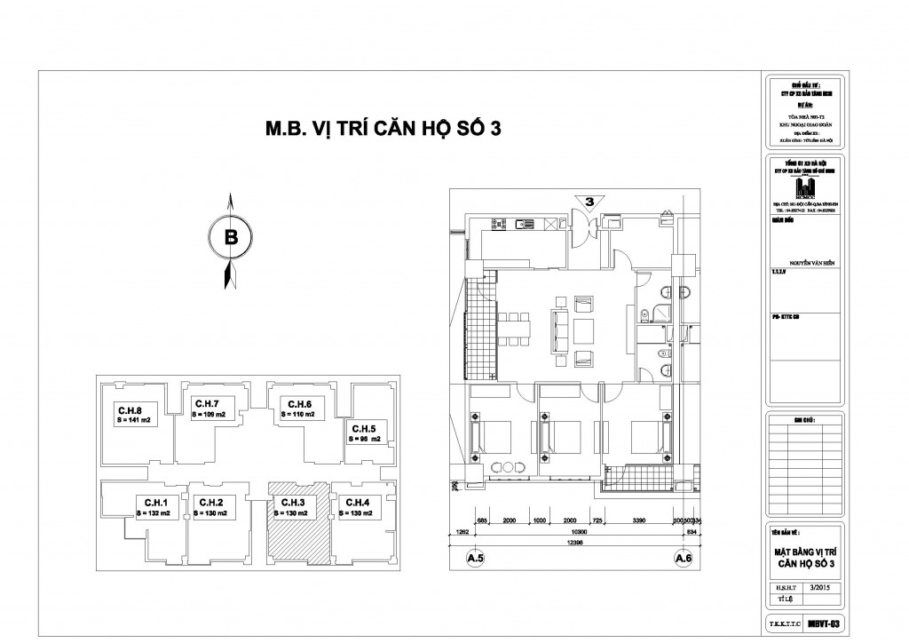 Mặt bằng căn hộ 03 chung cư tòa N01T2 Ngoại Giao Đoàn