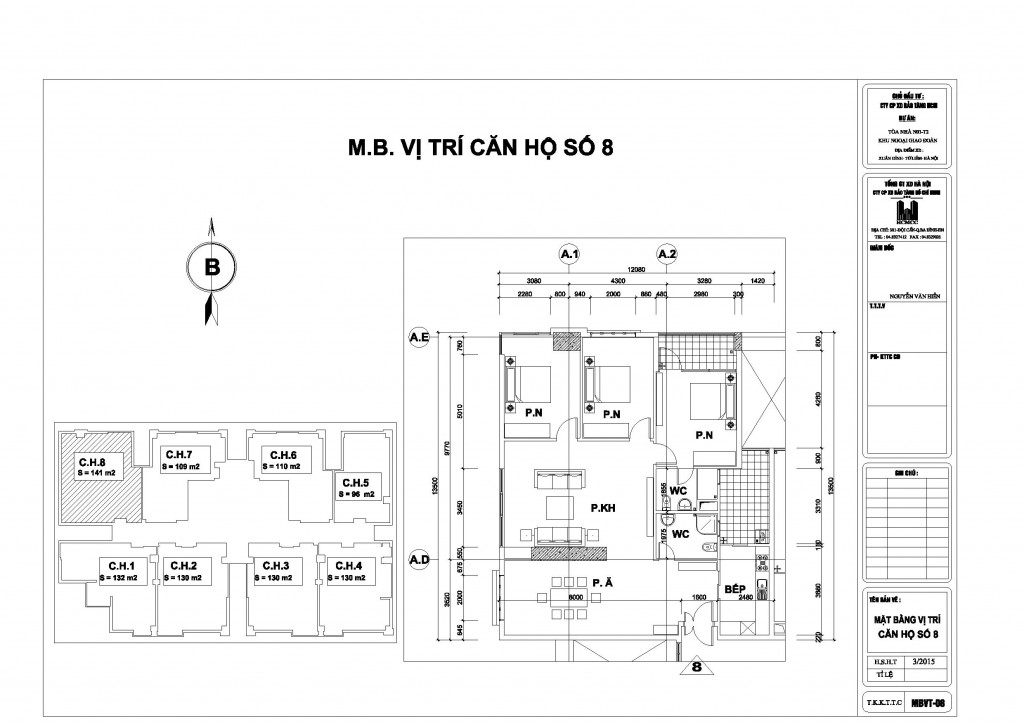 Mặt bằng căn hộ 08 chung cư tòa N01T2 Ngoại Giao Đoàn