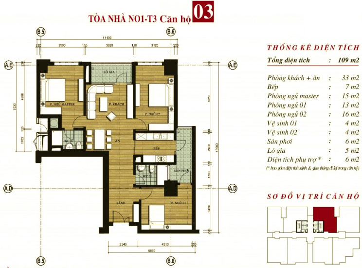 Mặt bằng căn hộ 03 chung cư N01T3 Ngoại Giao Đoàn Hà Nội