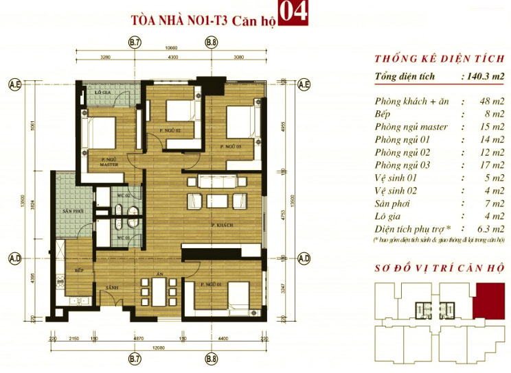 Mặt bằng căn hộ 04 chung cư N01T3 Ngoại Giao Đoàn Hà Nội