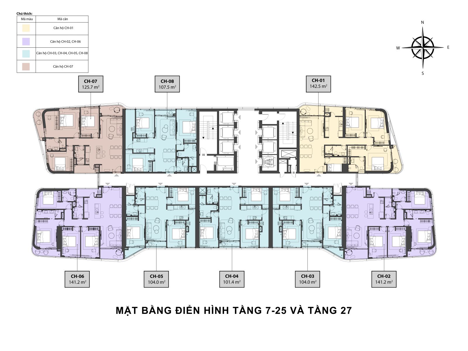 Mặt bằng điển hình các tầng của chung cư N01T6 Ngoại Giao Đoàn Hà Nội: