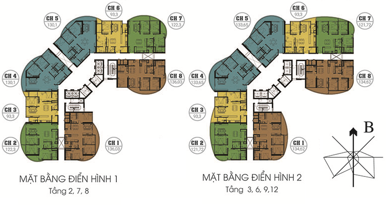 Mặt bằng tầng 2, 7, 8 chung cư N01T8 Ngoại Giao Đoàn