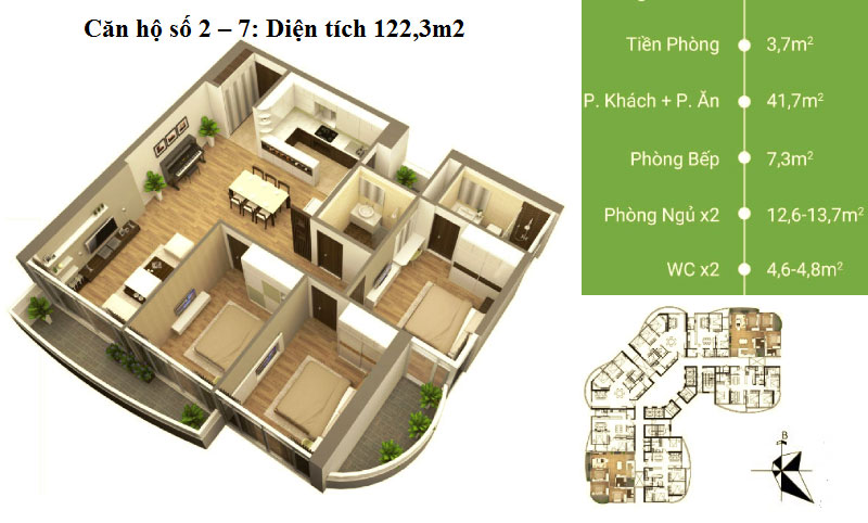 Mặt bằng căn hộ 2-7 chung cư N01T8 Ngoại Giao Đoàn