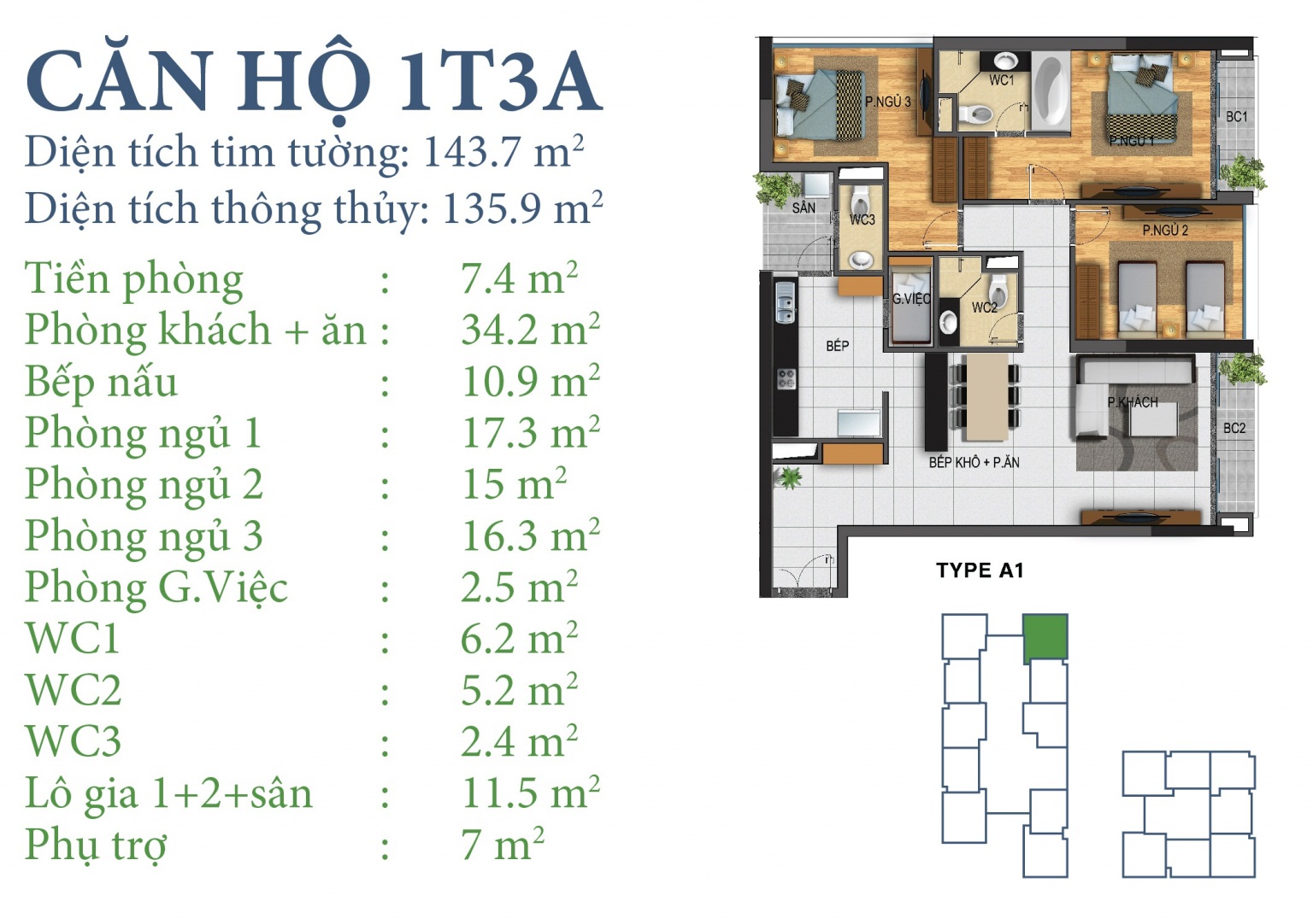 Mặt bằng căn hộ 1T3A chung cư N03T3-T4 Ngoại Giao Đoàn