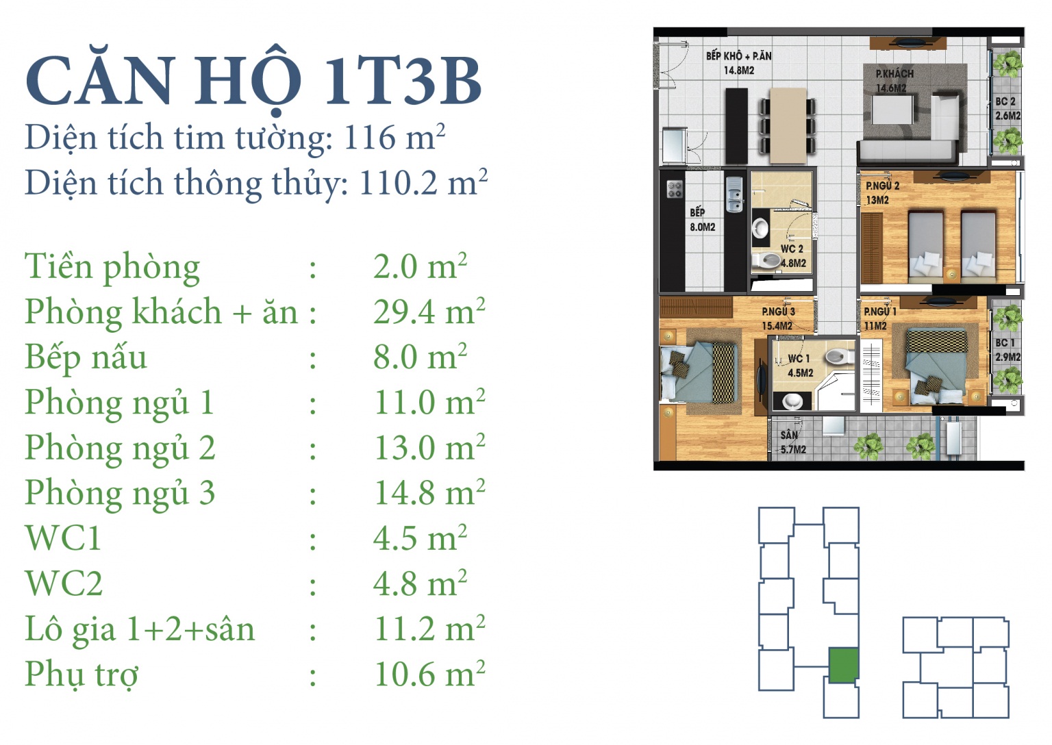 Mặt bằng căn hộ 1T3B chung cư N03T3-T4 Ngoại Giao Đoàn