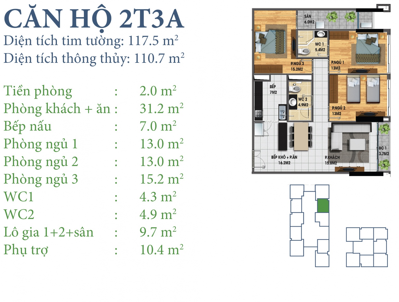 Mặt bằng căn hộ 2T3A chung cư N03T3-T4 Ngoại Giao Đoàn