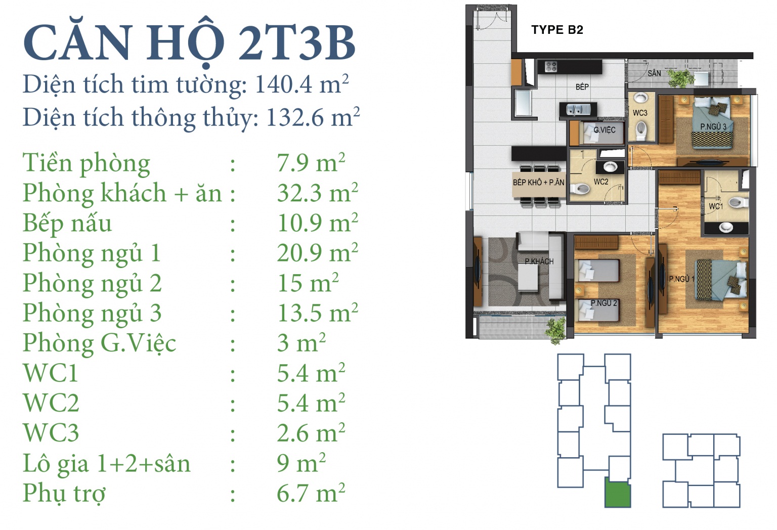 Mặt bằng căn hộ 2T3B chung cư N03T3-T4 Ngoại Giao Đoàn