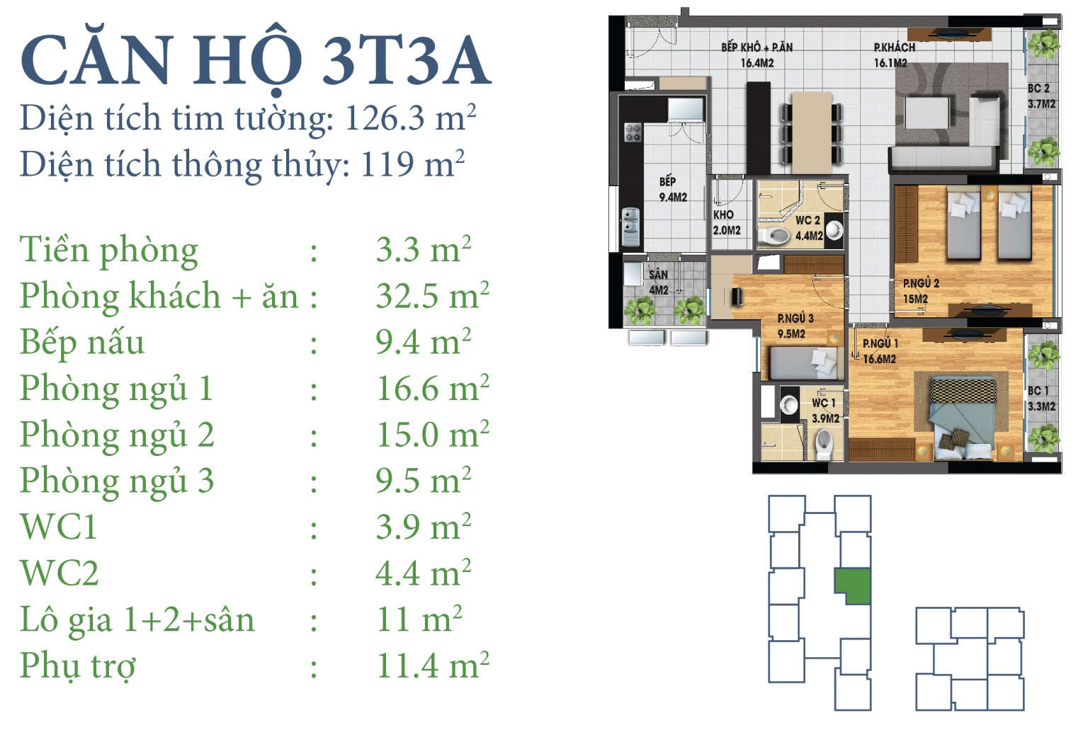 Mặt bằng căn hộ 3T3A chung cư N03T3-T4 Ngoại Giao Đoàn