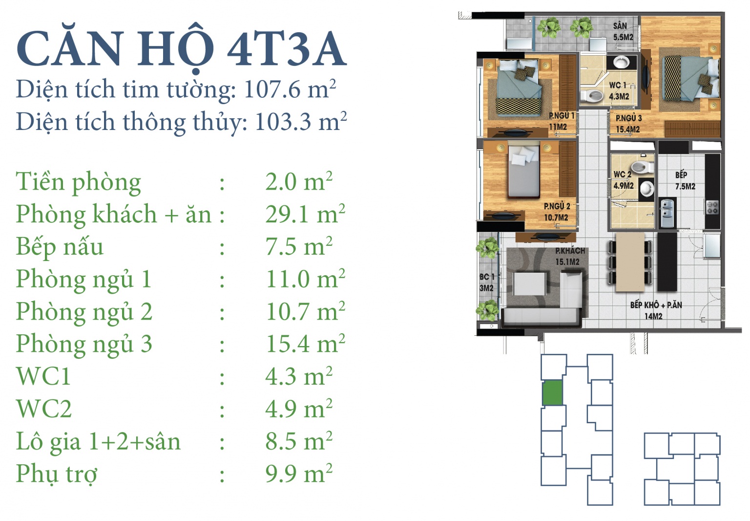 Mặt bằng căn hộ 4T3A chung cư N03T3-T4 Ngoại Giao Đoàn