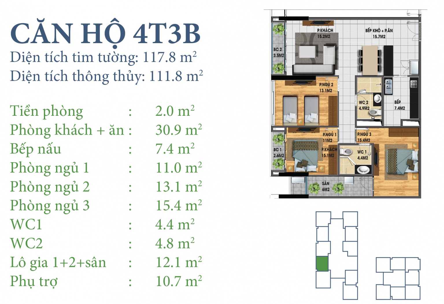 Mặt bằng căn hộ 4T3B chung cư N03T3-T4 Ngoại Giao Đoàn