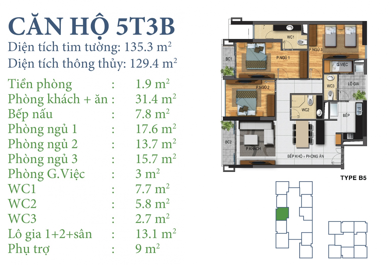 Mặt bằng căn hộ 5T3B chung cư N03T3-T4 Ngoại Giao Đoàn