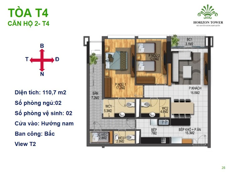 Mặt bằng căn hộ 02 chung cư N03T3-T4 Ngoại Giao Đoàn