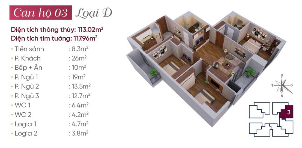 Mặt bằng căn hộ 03 N03T7 Ngoại Giao Đoàn