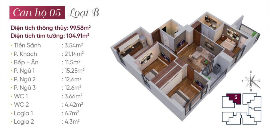 Mặt bằng căn hộ 05 N03T7 Ngoại Giao Đoàn