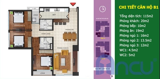 Mặt bằng căn B1 dự án N04B Ngoại Giao Đoàn
