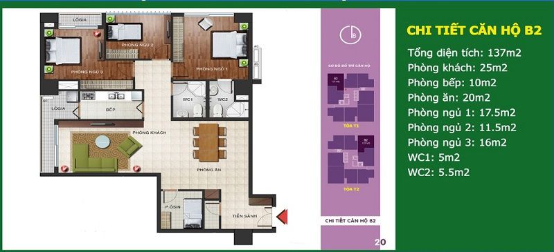 Mặt bằng căn B2 dự án N04B Ngoại Giao Đoàn