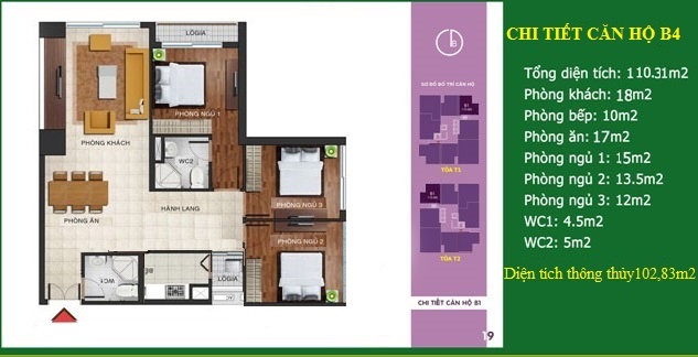 Mặt bằng căn B4 dự án N04B Ngoại Giao Đoàn