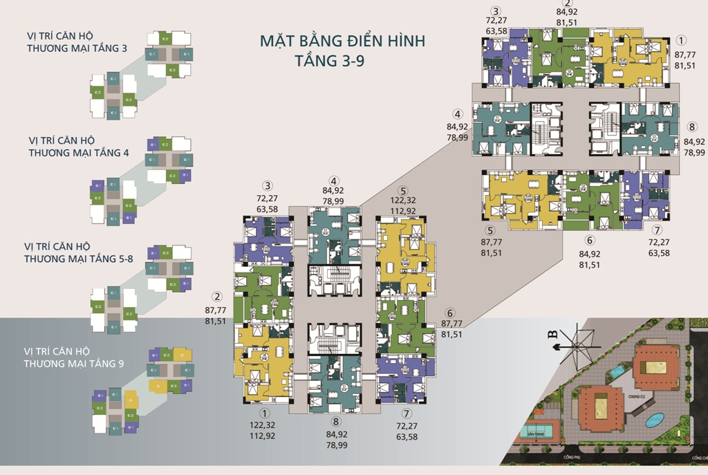 Mặt bằng điển hình tầng 3-9 N04A Ngoại Giao Đoàn