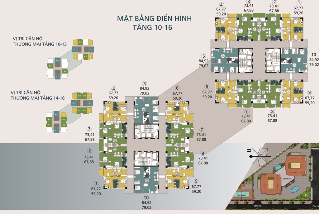 Mặt bằng điển hình tầng 10-16 N04A Ngoại Giao Đoàn