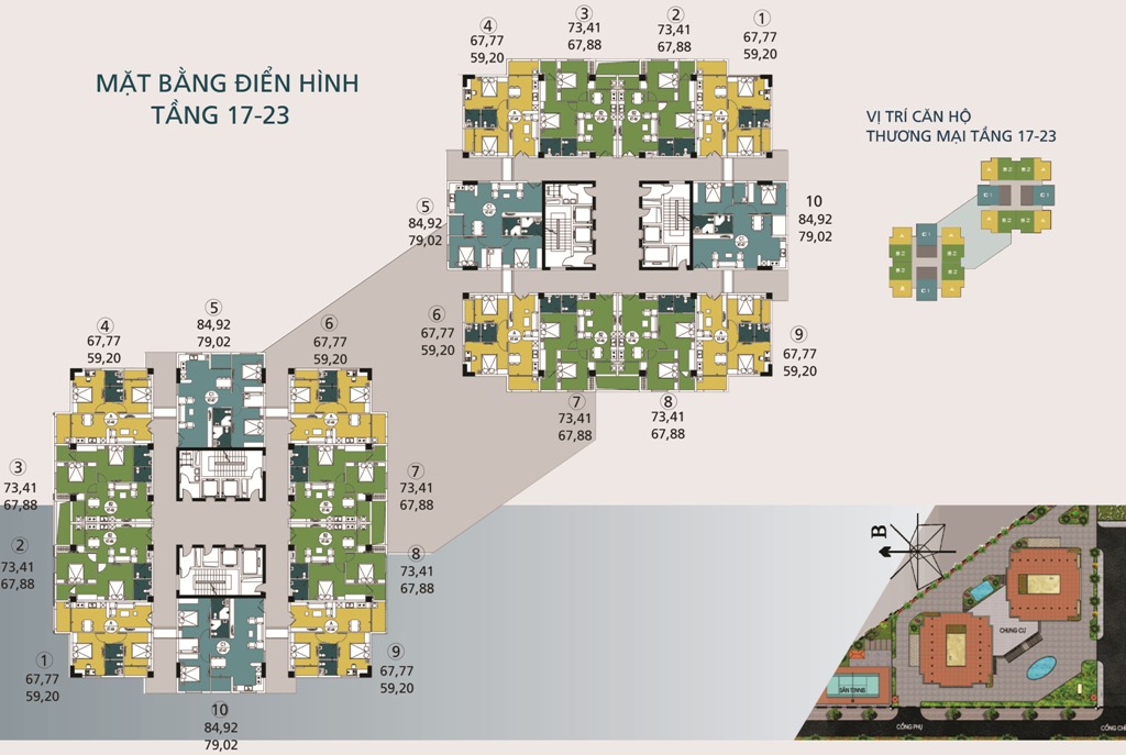 Mặt bằng điển hình tầng 17-23 N04A Ngoại Giao Đoàn