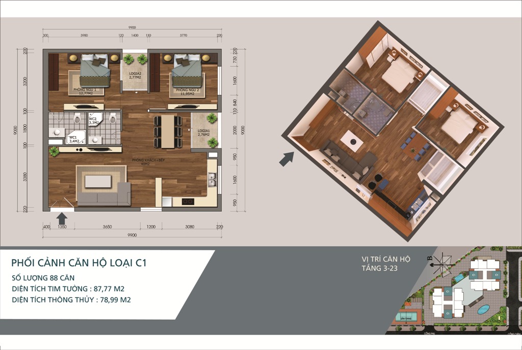 Mặt bằng căn hộ loại C1 - N04A Ngoại Giao Đoàn