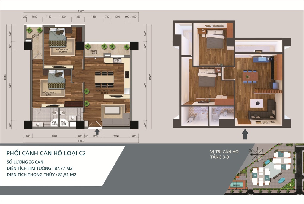 Mặt bằng căn hộ loại C2 - N04A Ngoại Giao Đoàn