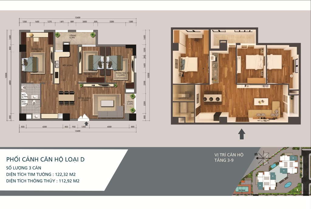 Mặt bằng căn hộ loại D - N04A Ngoại Giao Đoàn