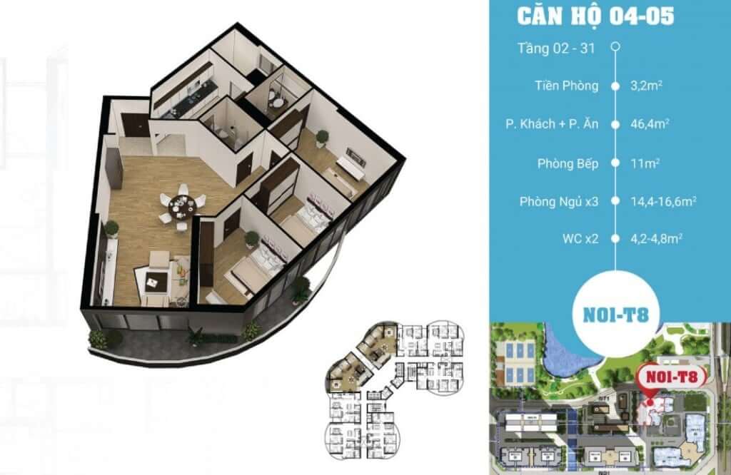 MẶT BẰNG CĂN HỘ N01T8 NGOẠI GIAO ĐOÀN